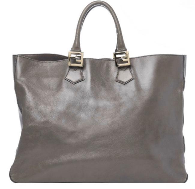 Fendi Twins Gray Leather Tote 