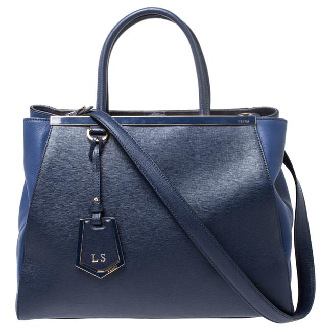 Fendi Two Medium 2jours Blue Leather Tote 
