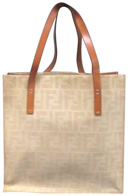 Fendi Vanilly Ff Zucca Shopper 227971 Ivory Coated Canvas Tote 
