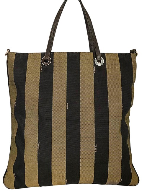 Fendi Vertical Beige and Brown Picotin Canvas Tote 
