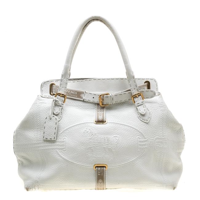 Fendi Villa Selleria Borghese White Leather Tote 
