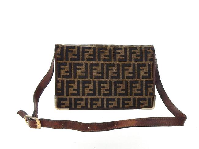 Fendi Vintage Accordian Brown Zucca Monogram Canvas Leather Messenger Bag 