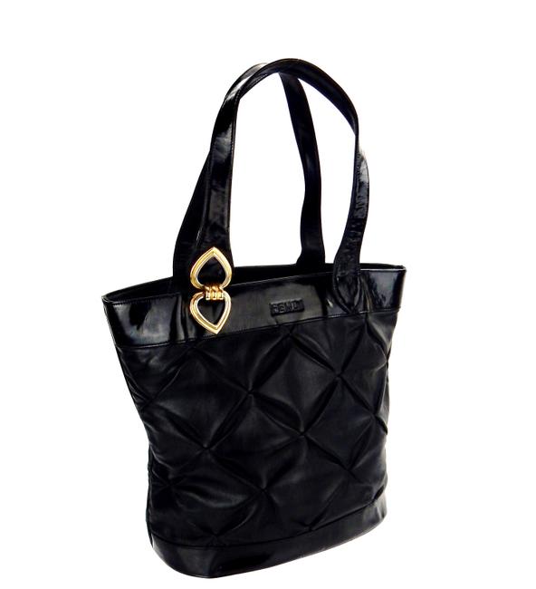 Fendi Vintage All leather Shopper Black Canvas Shoulder Bag 