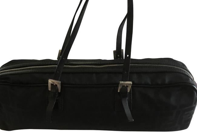 Fendi Vintage Barrel Blacl Lambskin Leather and Canvas Messenger Bag 