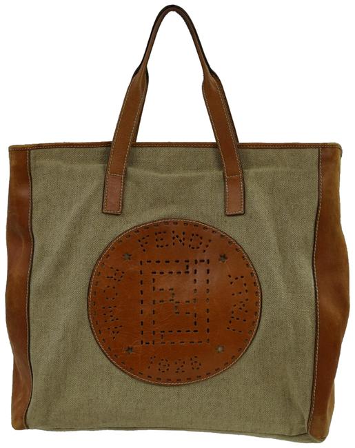 Fendi Vintage Beige Leather and Canvas Tote 