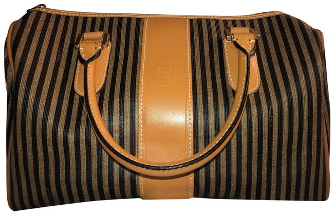 Fendi Vintage Black &amp; Tan Striped Leather Tote 