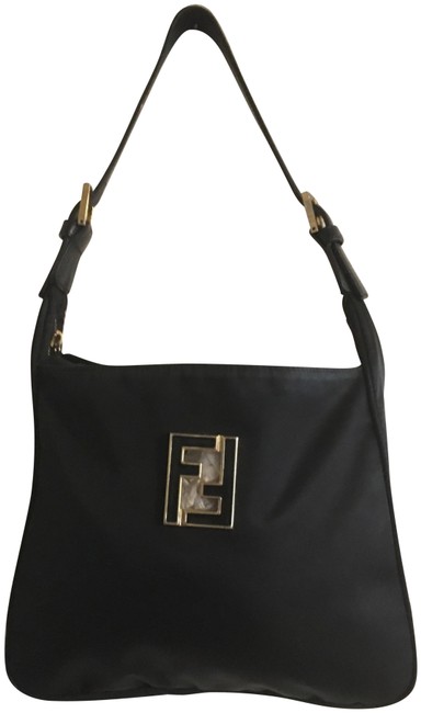 Fendi Vintage Black Nylon and Leather Shoulder Bag 