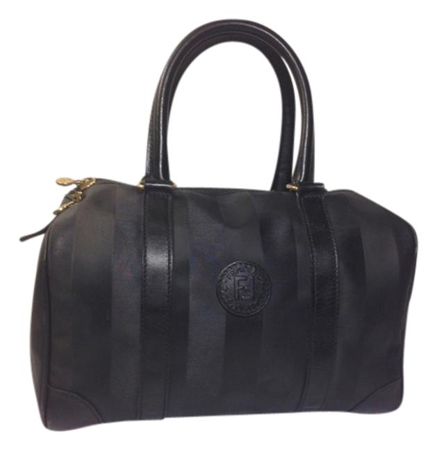 Fendi Vintage Boston Carry On Handbag Black PvcLeather WeekendTravel Bag 