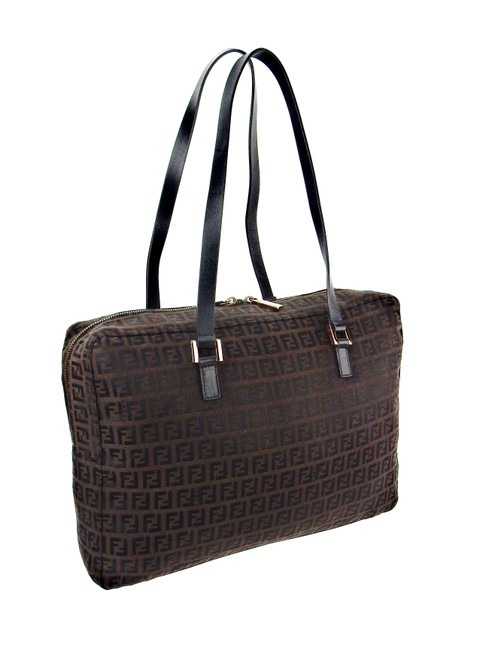 Fendi Vintage Brown Zucca Monogram Nylon Leather Shoulder Bag 