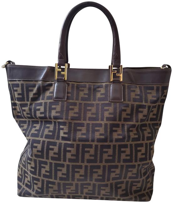 Fendi Vintage Classic Monogram Signature Logo Brown Canvas Tote 