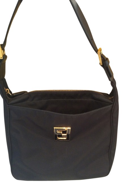 Fendi Vintage Double Ply Black Nylon Shoulder Bag 