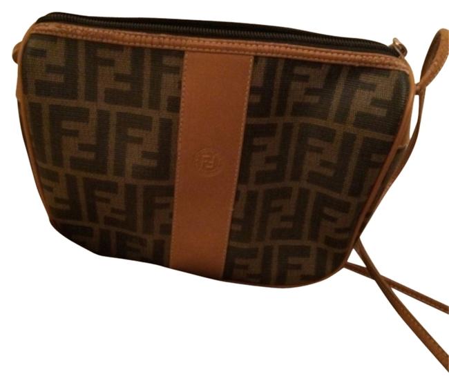 Fendi Vintage Langerfeld Zucca TanBrownBlk Vinyl Shoulder Bag 