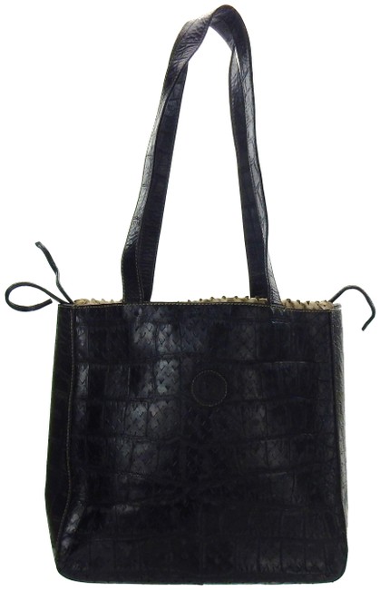 Fendi Vintage Lined Shopper Black Leather Shoulder Bag 