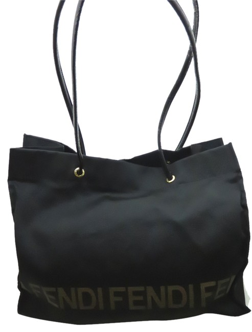 Fendi Vintage Logos Tote Itlay Black Silver Nylon Shoulder Bag 