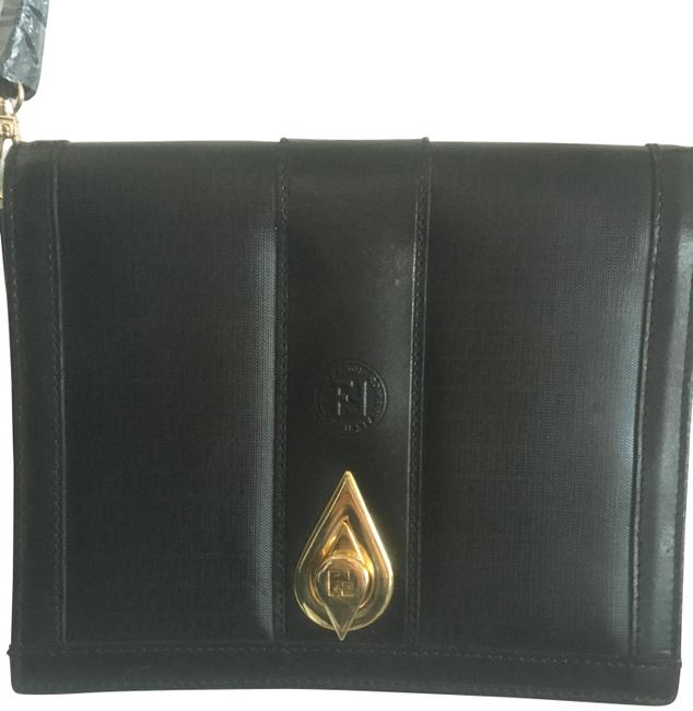 Fendi Rare Vintage Square Black Leather Coated Messenger Bag 