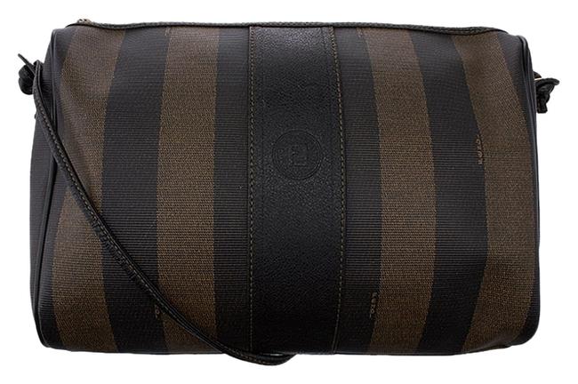Fendi Vintage Striped 5305 Black &amp; Brown Coated Canvas Shoulder Bag 
