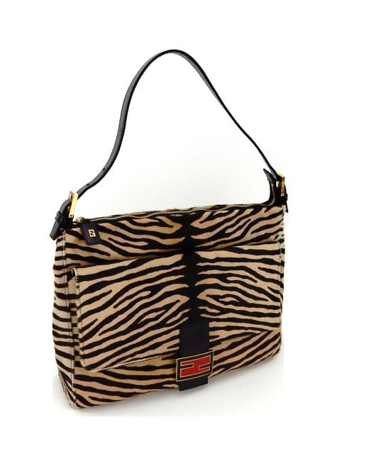 Fendi Vintage Zebra Print Black White Red Pony Fur Shoulder Bag 