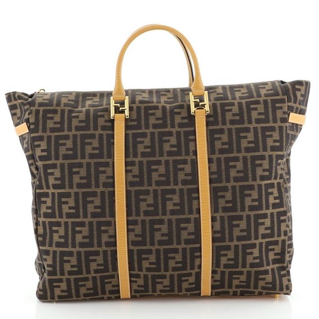 Fendi Vintage Zip Travel Zucca Large Brown Canvas Tote 