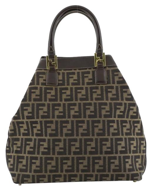 Fendi Vintage Zip Zucca Medium Black and Brown Canvas Tote 