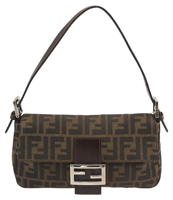 Fendi Vintage Zucca Baguette 85352 Brown Canvas Leather Shoulder Bag 