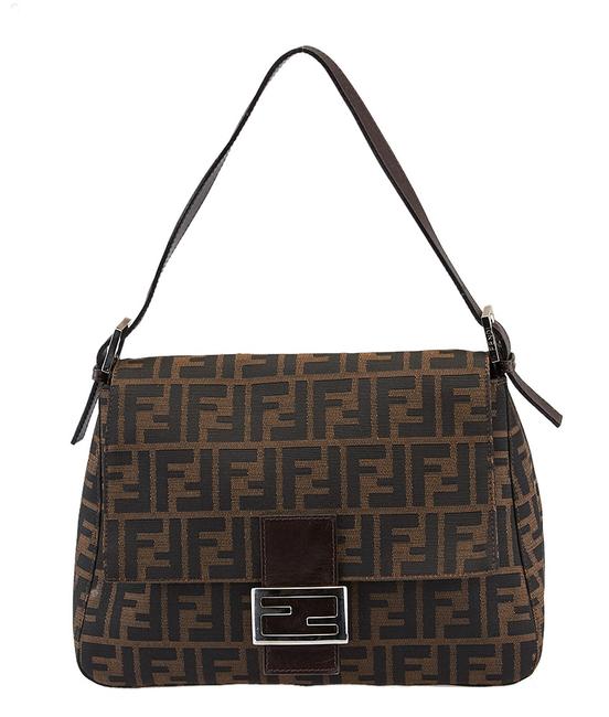 Fendi Vintage Zucca Mama 44032 Brown Black Canvas Shoulder Bag 