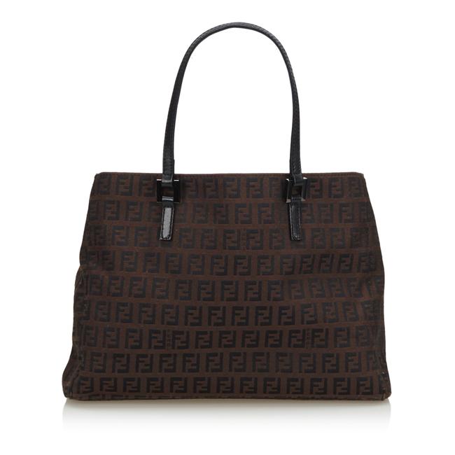 Fendi W Fabric Zucchino Italy Dust Large Brown Canvas Leather Tote 