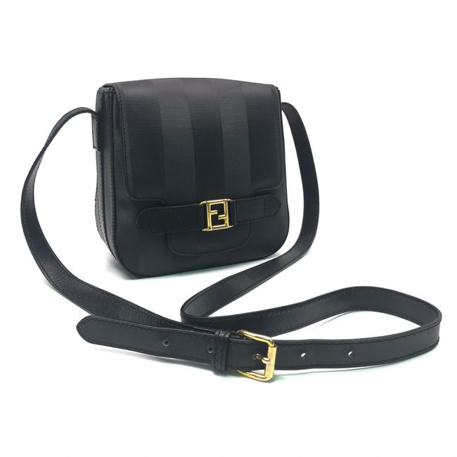 Fendi W Ff Logo Black Canvas Shoulder Bag 
