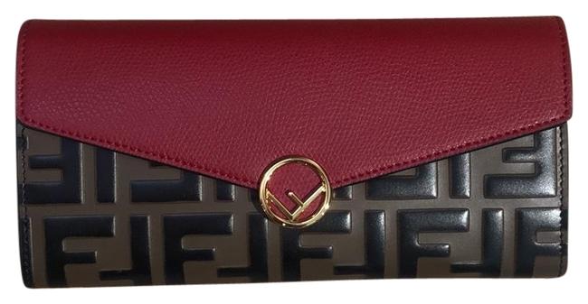 Fendi Wallet Red Brown Black Leather Wristlet 