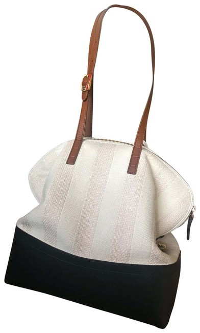 Fendi White and Black Canvas Leather Tote 