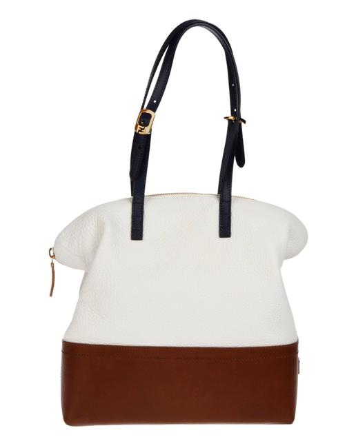 Fendi White Caramel Navy Leather Messenger Bag 