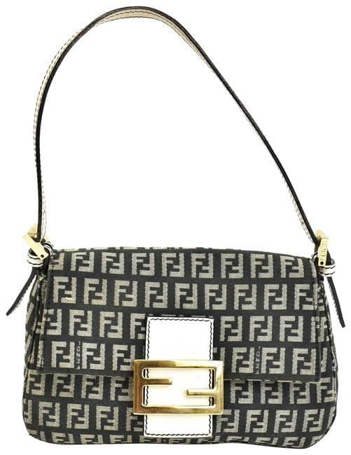 Fendi White Leather &amp; Gray "Ff" Logo ToteSt Shoulder Bag 