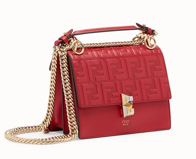 Fendi Women's Kan I Small Red Leather Shoulder Bag 