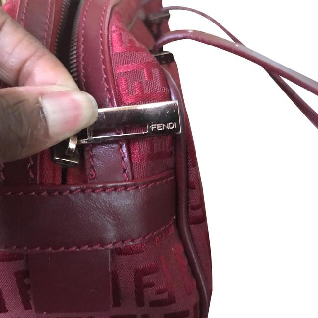 Fendi Women Zucca Monogram Burgundy Canvas Shoulder Bag 