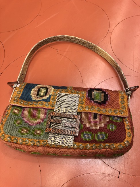 Fendi Woven Dark Orange Beaded Baguette 