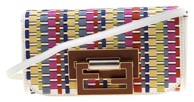 Fendi Woven Fabric and Small Fan Di Multicolor Leather Shoulder Bag 