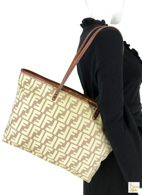 Fendi Bag Yellow Zucca Monogram Printed Shopper Sale Brown Nylon Tote 