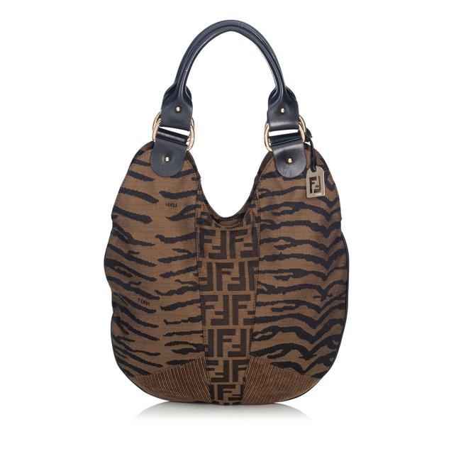 Fendi Zebra Print Zucca Brown Fabric X Jacquard X Leather X Others Tote 