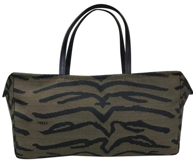 Fendi Zebra Small 27154 Brown Canvas Baguette 