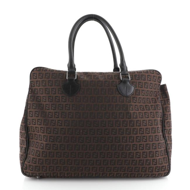 Fendi Zip Zucchino Large Brown Canvas WeekendTravel Bag 