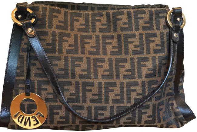 Fendi Tote Zucca 8br652 Women's Leather Brown Canvas Shoulder Bag 