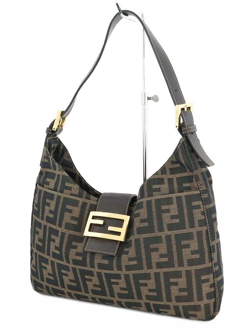 Fendi Zucca and Leather Purse Brown Canvas Shoulder Bag 