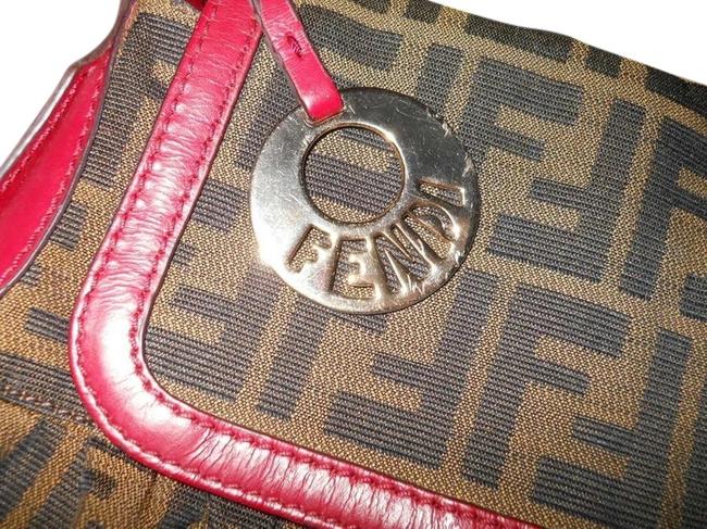 Fendi Zucca and Red Leather Shoulder Bag 