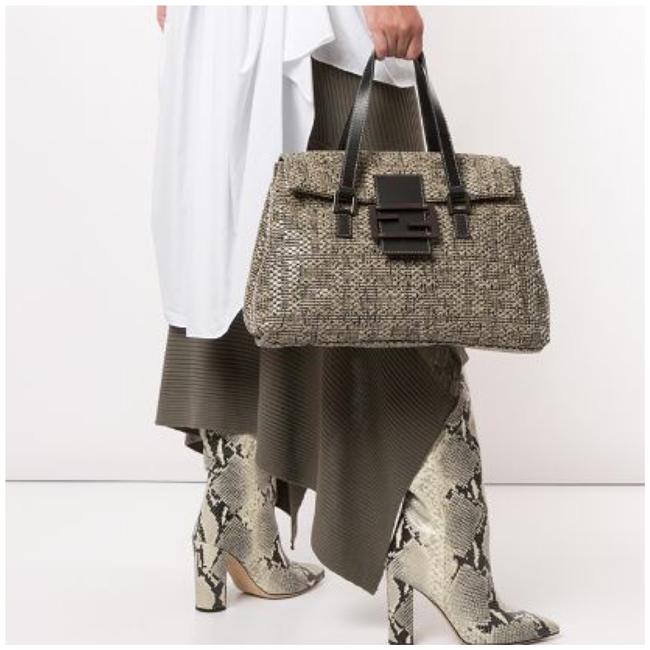 Fendi Zucca Baguette Ff Monogram Gray Black Brown Leather Tote 