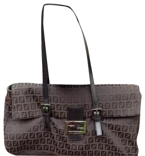 Fendi Zucca Black CanvasLeather Shoulder Bag 