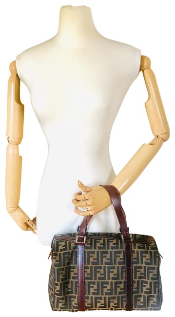 Fendi Zucca Boston Canvas Leather Handbag Brown Backpack 