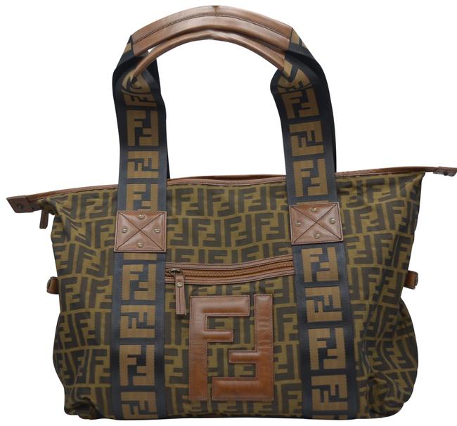 Fendi Zucca Brown Canvas and Leather Shoulder Bag 