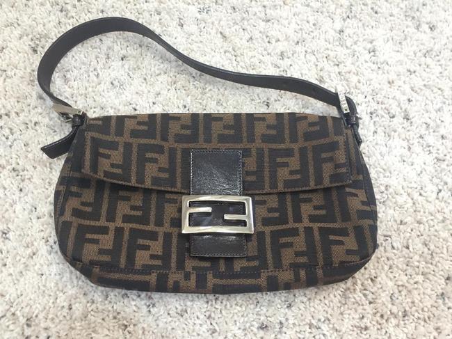 Fendi Zucca Brown Coated Canvas Baguette 