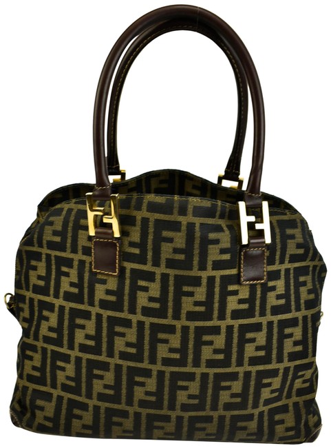 Fendi Zucca Brown Jacquard Monogram "Ff" Logo O Top handle Tote 