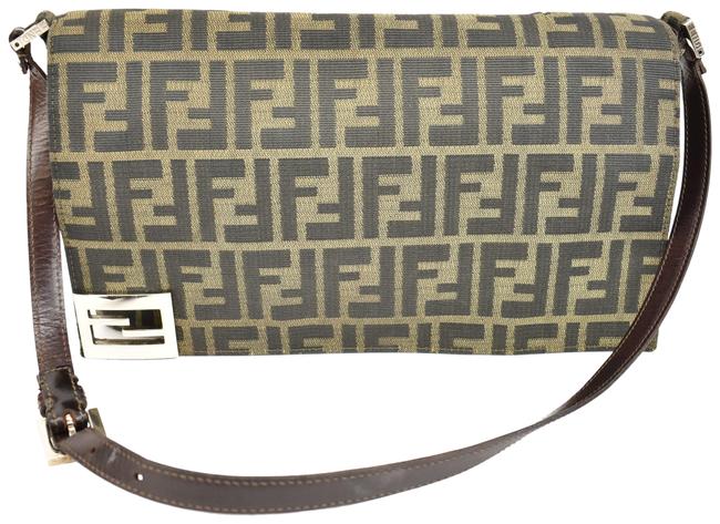 Fendi "Zucca" Brown Leather &amp; "Ff" Logo Medium Nv Shoulder Bag 