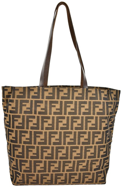 Fendi "Zucca": Brown Leather &amp; "Ff" Logo Tote Sn Shoulder Bag 